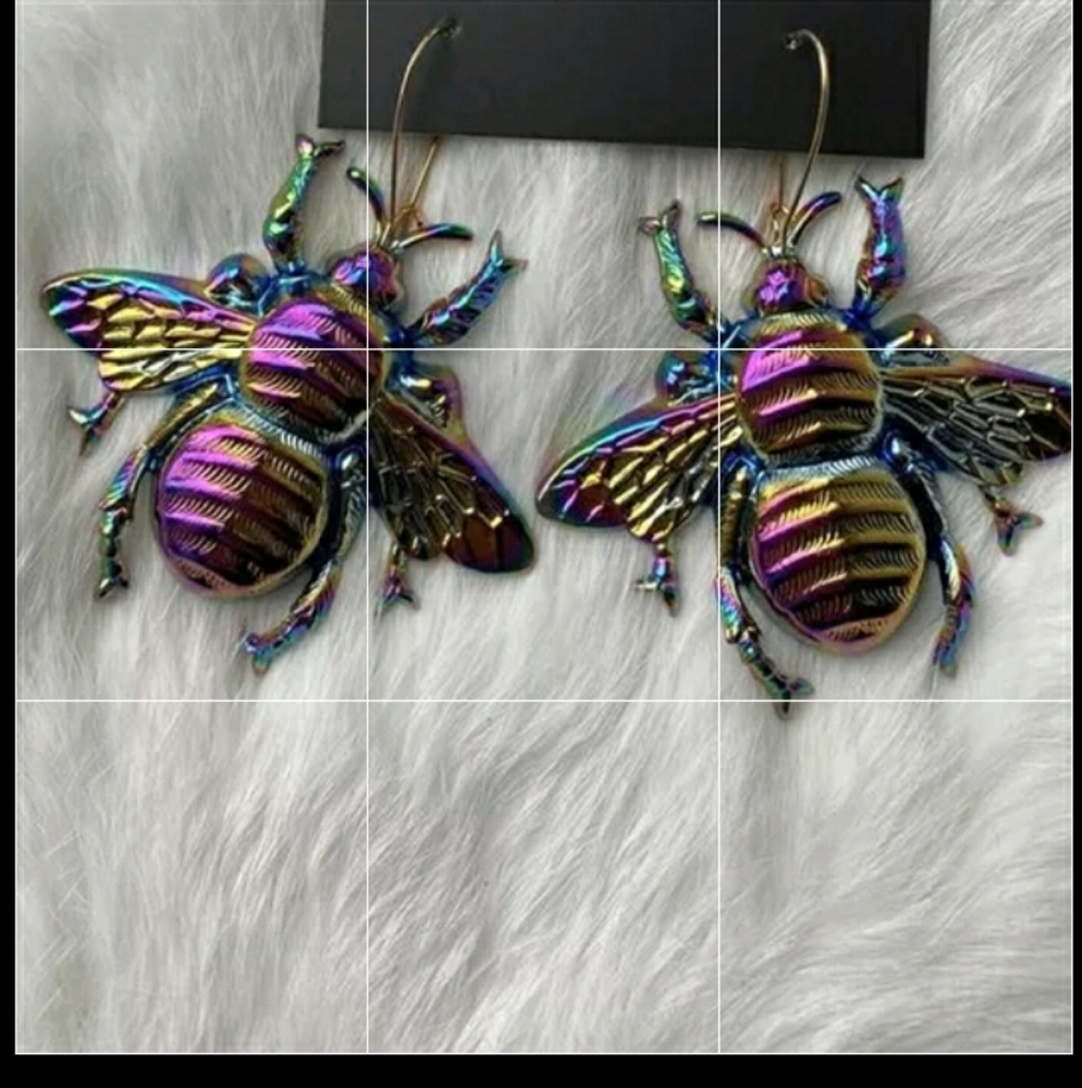 Earrings Bees Multicolor Psychedelic Rainbow. - Picture 6 of 6